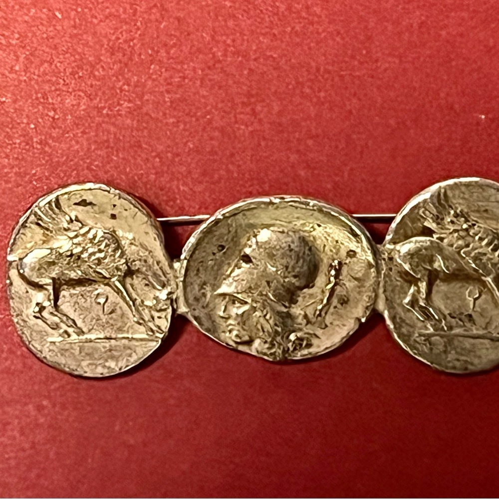 Triple Faux Ancient Roman coin Brooch/Alva Museum Replicas. Pre owned 2.5”long